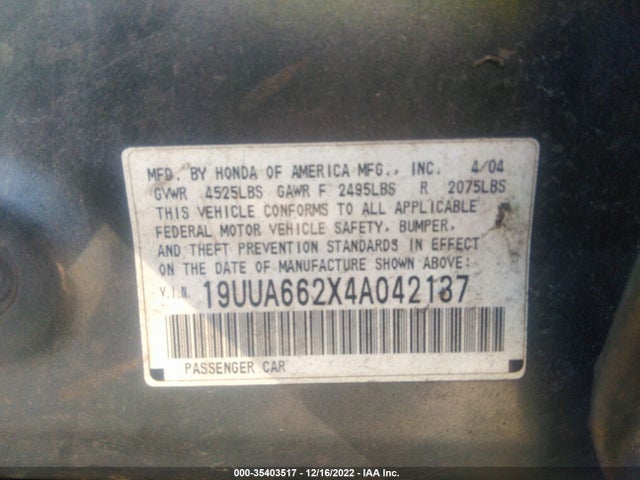 Acura TL 2004 19UUA662X4A042137 Image 11