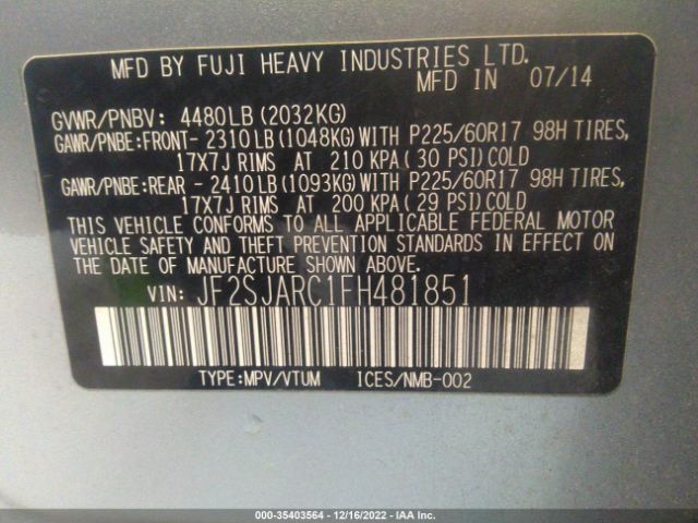 JF2SJARC1FH481851 Subaru Forester 2.5i Limited