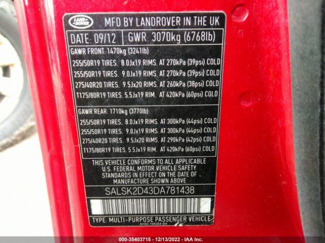 SALSK2D43DA781438 Land Rover RANGE ROVER SPORT