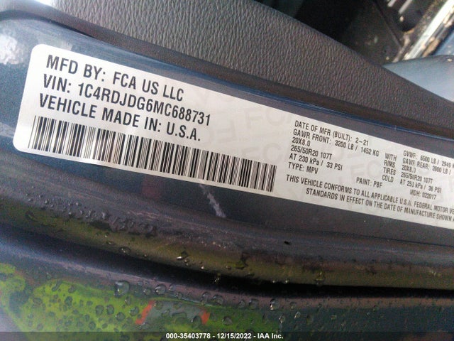 Dodge Durango 2021 1C4RDJDG6MC688731 Image 10
