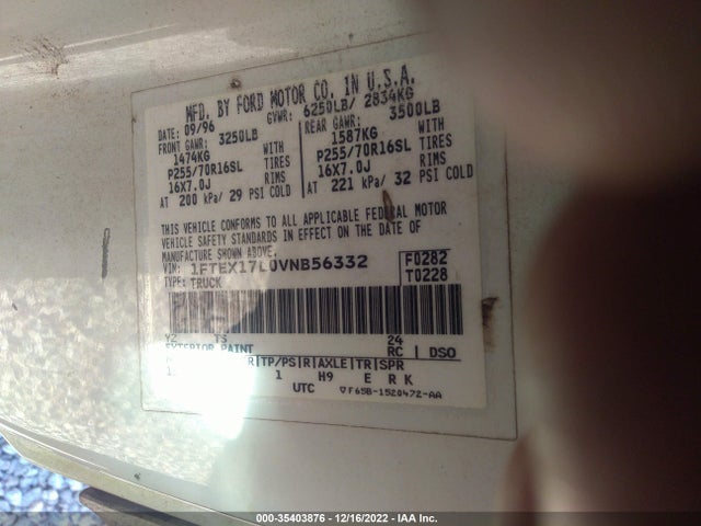 1997 FORD F-150 XL/XLT/LARIAT VIN: 1FTEX17L0VNB56332