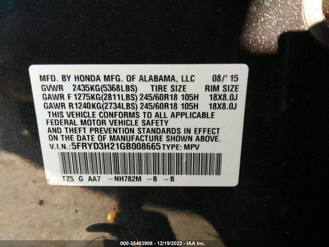 Acura MDX 2016 5FRYD3H21GB008665 Image 9