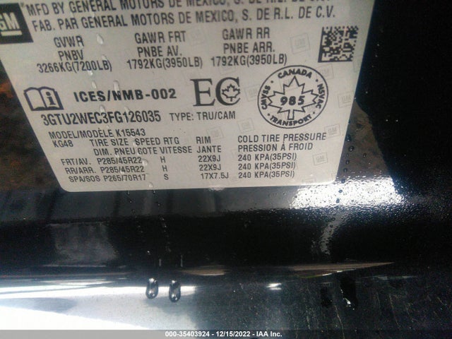 GMC SIERRA 1500 2015 3GTU2WEC3FG126035 Image 10