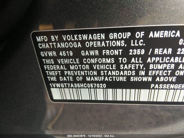 2017 Volkswagen Passat, VIN: 1VWGT7A35HC057020