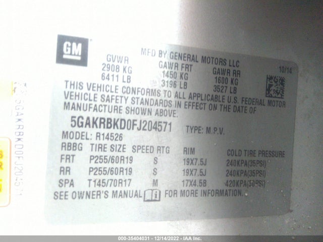 2015 Buick Enclave, VIN: 5GAKRBKD0FJ204571