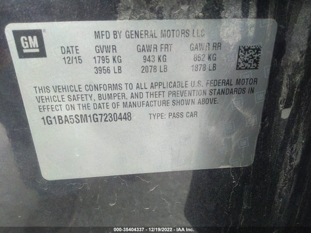 2016 Chevrolet Cruze, VIN: 1G1BA5SM1G7230448