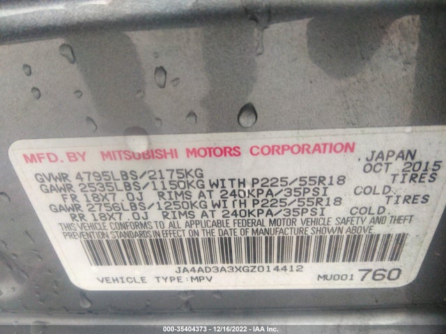 2016 Mitsubishi Outlander, VIN: JA4AD3A3XGZ014412