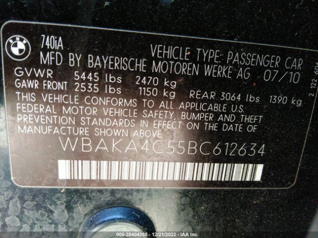 2011 BMW 740I WBAKA4C55BC612634 Photo 8