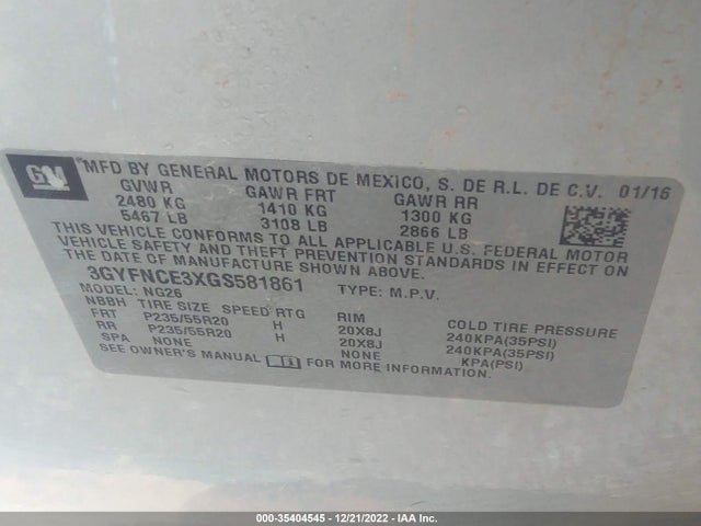 2016 Cadillac SRX, VIN: 3GYFNCE3XGS581861
