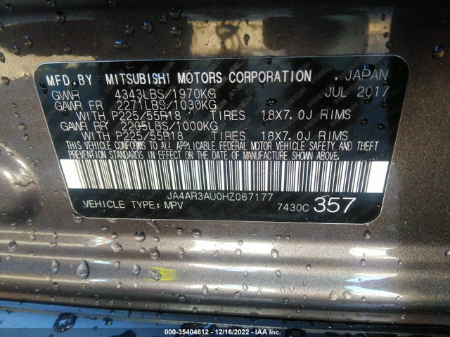 JA4AR3AU0HZ067177 Mitsubishi Outlander Sport 2.0