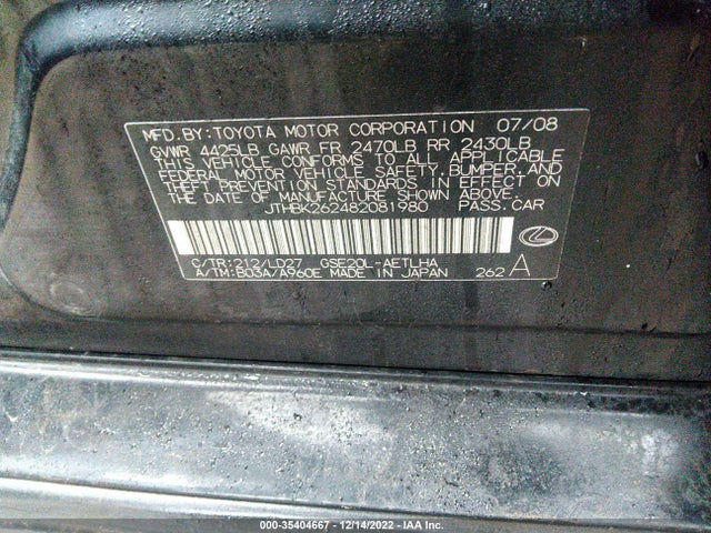 JTHBK262482081980 Lexus IS 250