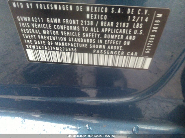 3VW2K7AJ7FM275936 Volkswagen Jetta Sedan 2.0l S
