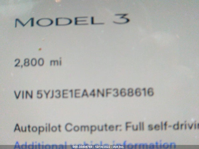 Tesla MODEL 3 2022 5YJ3E1EA4NF368616 Image 10