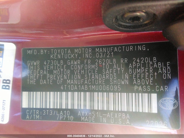 2021 Toyota Avalon, VIN: 4T1DA1AB1MU006095