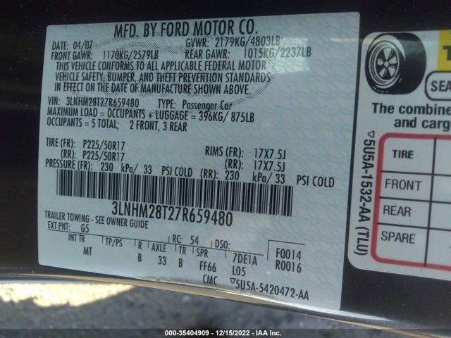 Lincoln MKZ 2007 3LNHM28T27R659480 Image 11