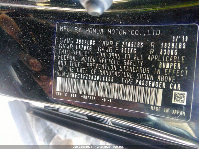 2019 HONDA CIVIC SEDAN EX-L VIN: JHMFC1F70KX014405