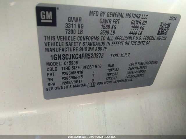 Chevrolet Suburban Lt 2015 1GNSCJKC4FR520873 Image 9