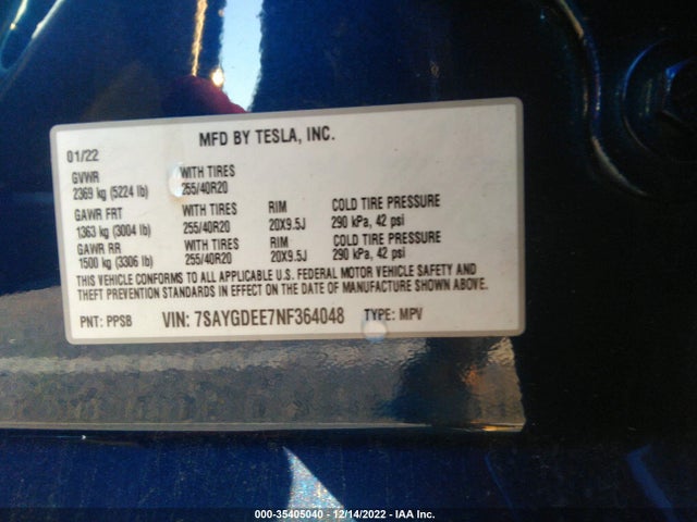 Tesla Model Y Long Range 2022 7SAYGDEE7NF364048 Image 9