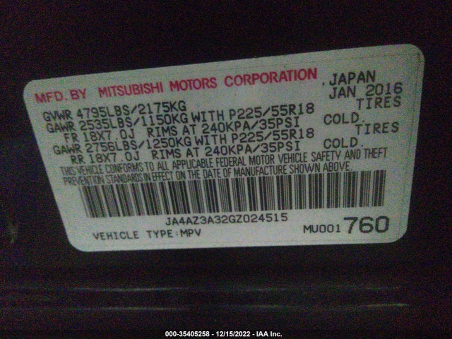 JA4AZ3A32GZ024515 Mitsubishi Outlander Se/sel/es