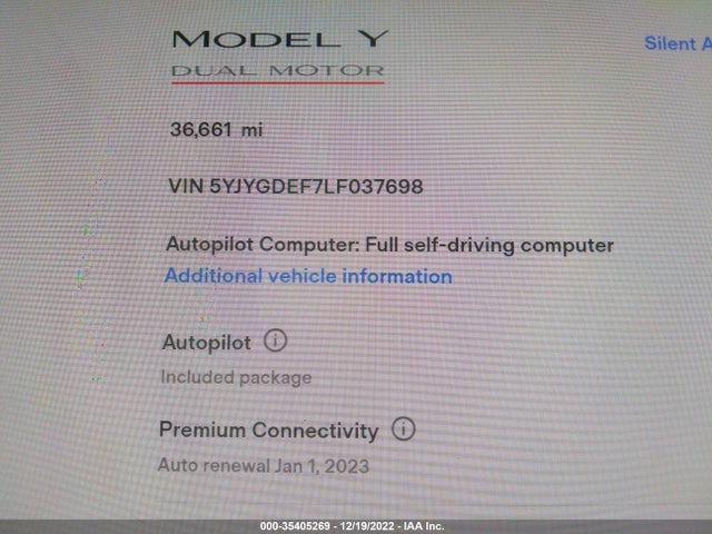 2020 Tesla Model Y, VIN: 5YJYGDEF7LF037698