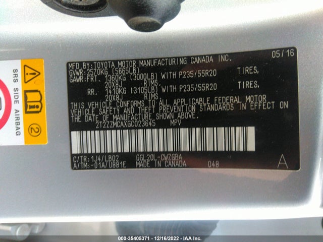 2016 Lexus RX, VIN: 2T2ZZMCAXGC023645