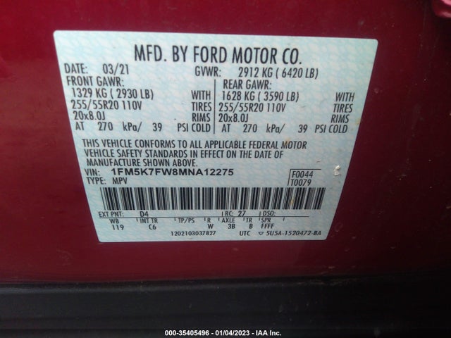 2021 Ford Explorer, VIN: 1FM5K7FW8MNA12275