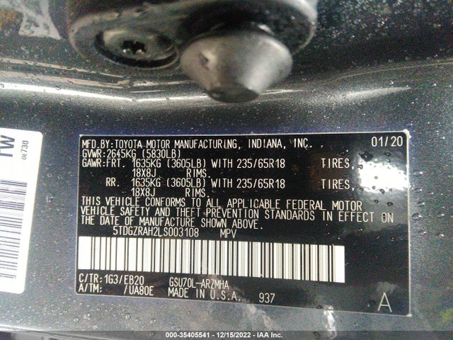 2020 Toyota Highlander, VIN: 5TDGZRAH2LS003108