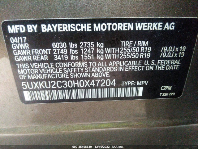 2017 BMW X6, VIN: 5UXKU2C30H0X47204