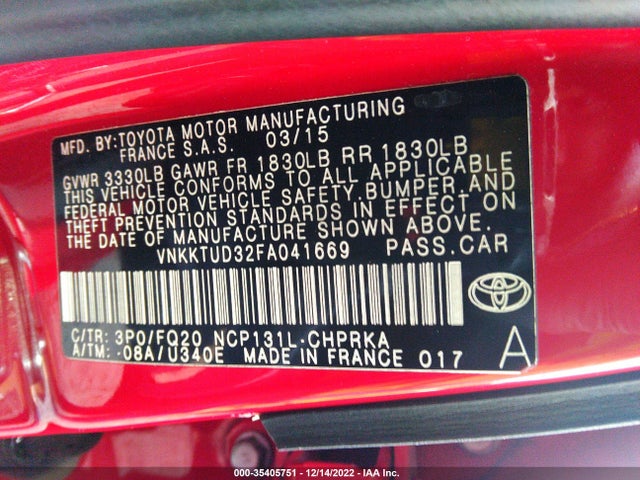 2015 Toyota Yaris, VIN: VNKKTUD32FA041669