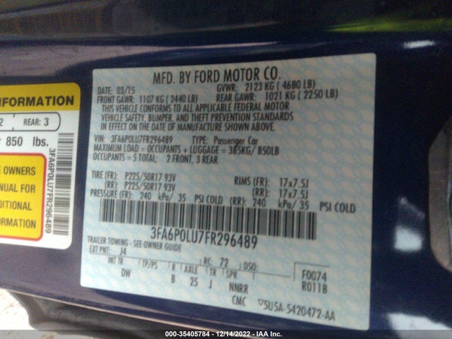 2015 FORD FUSION SE HYBRID VIN: 3FA6P0LU7FR296489