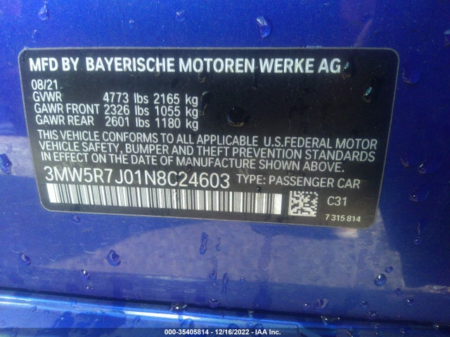 2022 BMW 3 Series, VIN: 3MW5R7J01N8C24603