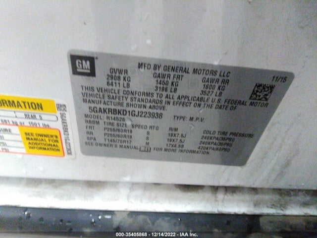 Buick Enclave 2016 5GAKRBKD1GJ223938 Image 9