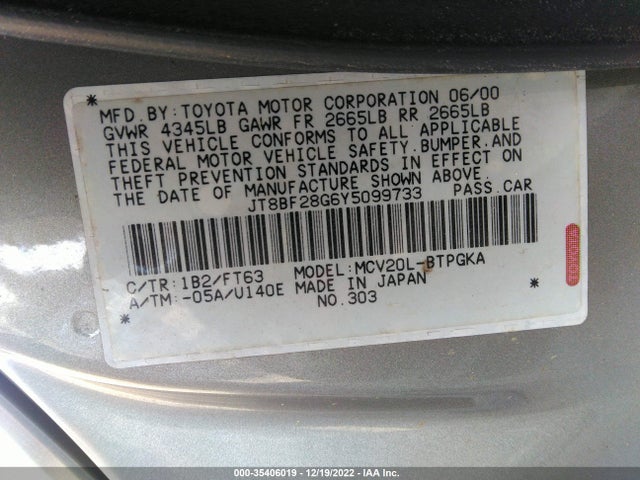 Lexus ES 300 2000 JT8BF28G6Y5099733 Image 10