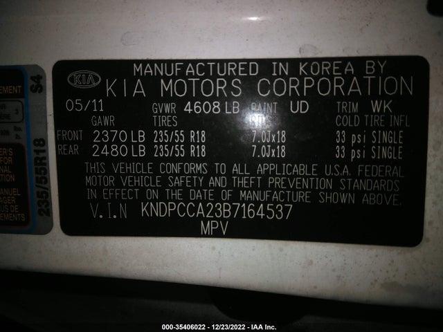 2011 KIA SPORTAGE EX VIN: KNDPCCA23B7164537