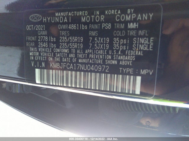 2022 Hyundai Tucson, VIN: KM8JFCA17NU040972