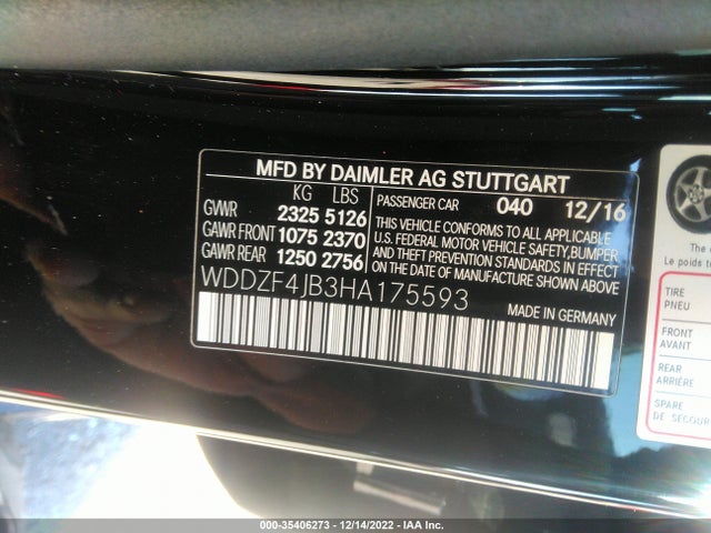 2017 Mercedes-Benz E-Class, VIN: WDDZF4JB3HA175593