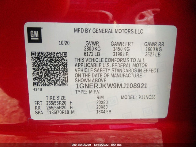 Chevrolet Traverse Rs 2021 1GNERJKW9MJ108921 Image 9