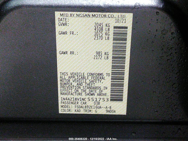 2022 Nissan Leaf, VIN: 1N4AZ1BV1NC551753