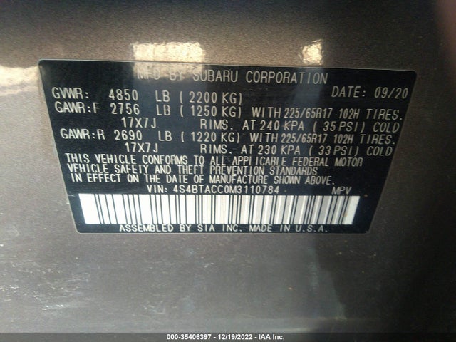 2021 Subaru Outback, VIN: 4S4BTACC0M3110784