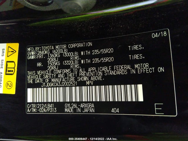 2018 Lexus RX, VIN: JTJDGKCA3J2002521