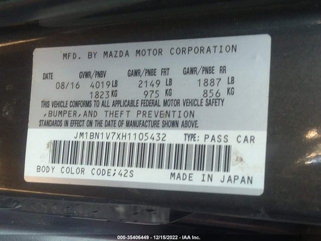 2017 MAZDA MAZDA3 4-DOOR TOURING VIN: JM1BN1V7XH1105432