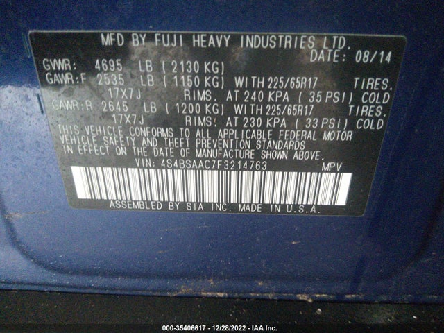 4S4BSAAC7F3214763 Subaru Outback 2.5i