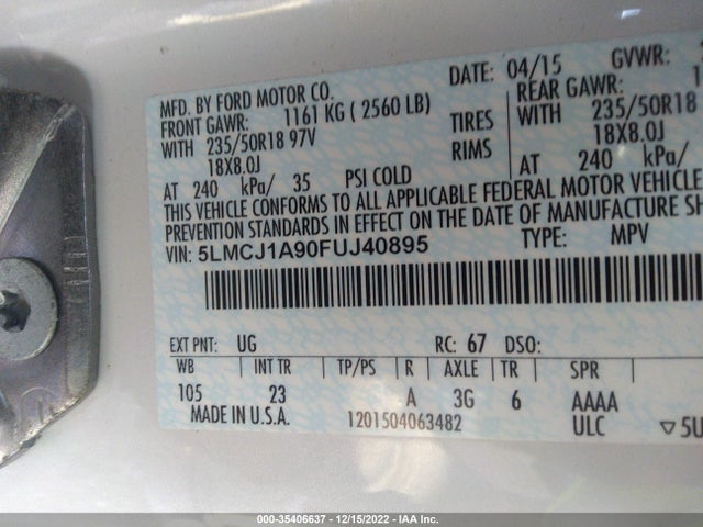 Lincoln MKC 2015 5LMCJ1A90FUJ40895 Image 10