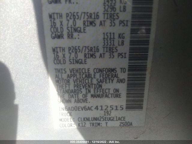 2010 NISSAN FRONTIER PRO-4X VIN: 1N6AD0EV6AC412515