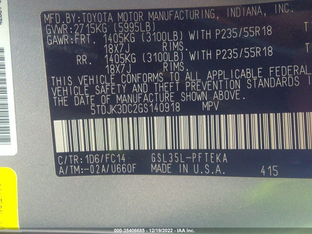 2016 Toyota Sienna, VIN: 5TDJK3DC2GS140918