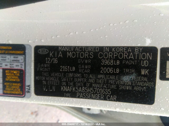 2017 KIA FORTE5 LX VIN: KNAFK5A85H5701635