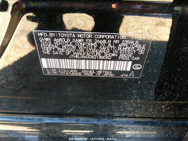 Lexus ES 350 2008 JTHBJ46G082188082 Image 14