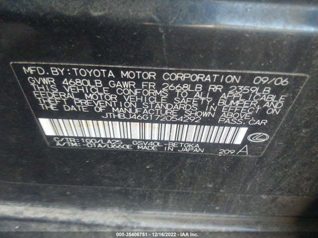 JTHBJ46G172054292 Lexus ES 350