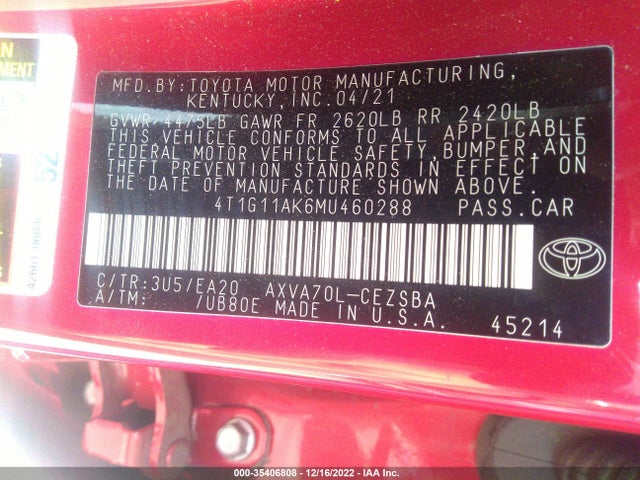 Toyota Camry 2021 4T1G11AK6MU460288 Image 11