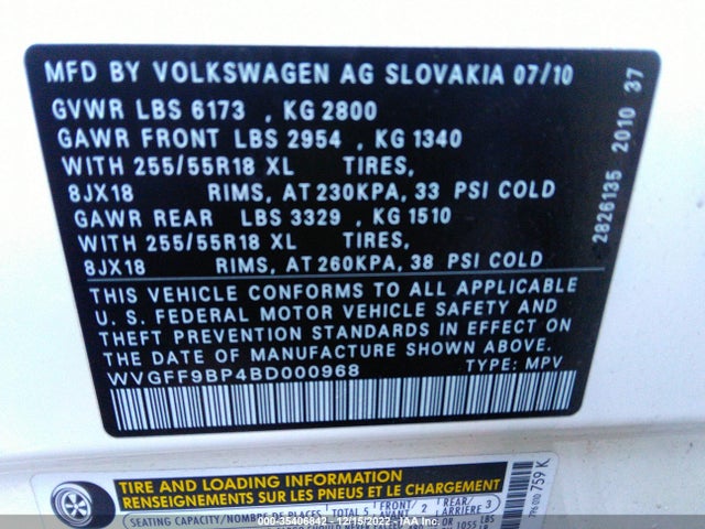 WVGFF9BP4BD000968 Volkswagen Touareg Sport